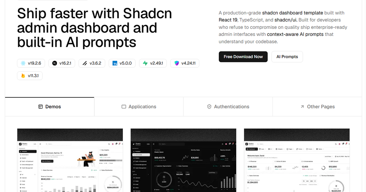 Shadcn Dashboard screenshot 1