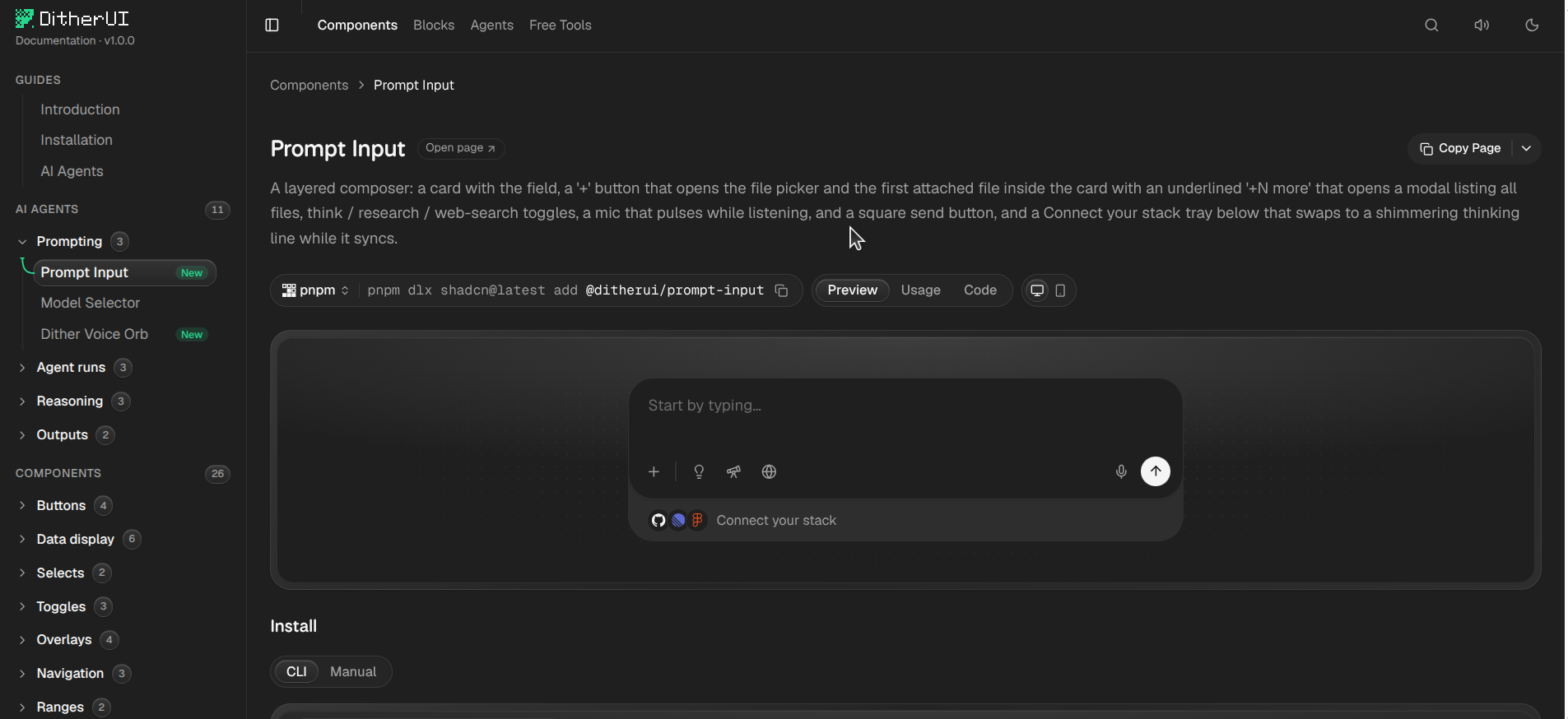 Dither UI screenshot 2